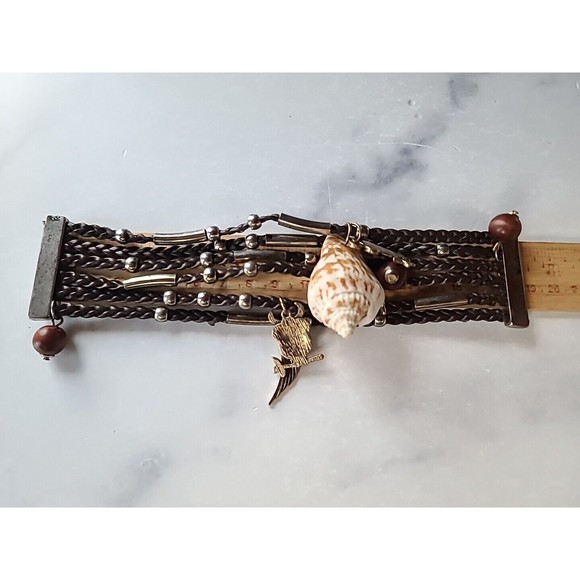 Braided Faux Leather Shell And Bird Charm Bracelet, Magnetic Closure - Picture 8 of 10
